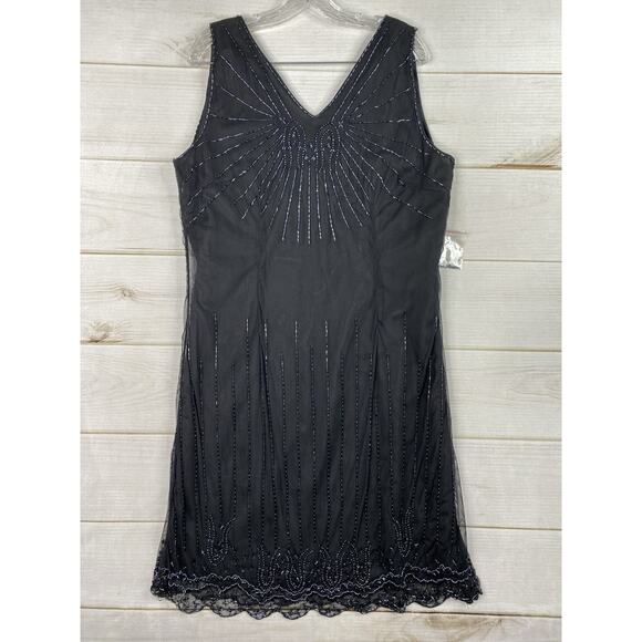 Vtg Phool Dress XL Little Black Beaded Overlay Lined Party 50's Retro Look NEW! - Picture 1 of 12